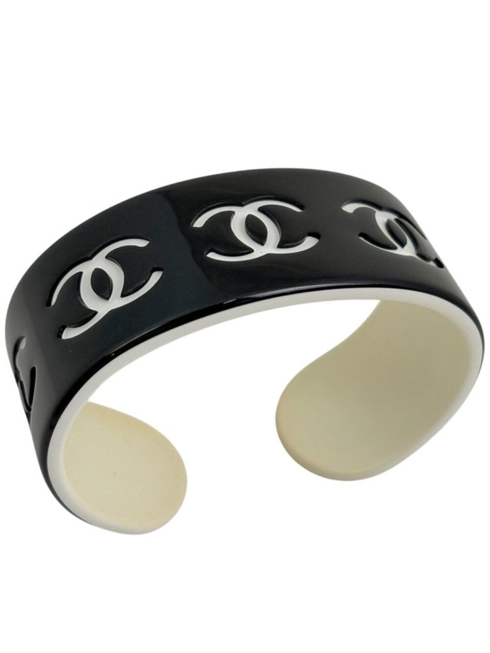 Chanel CC Logo Bangle Plastic Black Bracelet